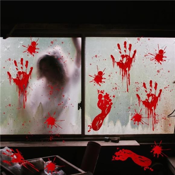135 PCS Halloween Decorations, 9 Blood Window Clings, 6 Tattoo Stickers, - Picture 2 of 7